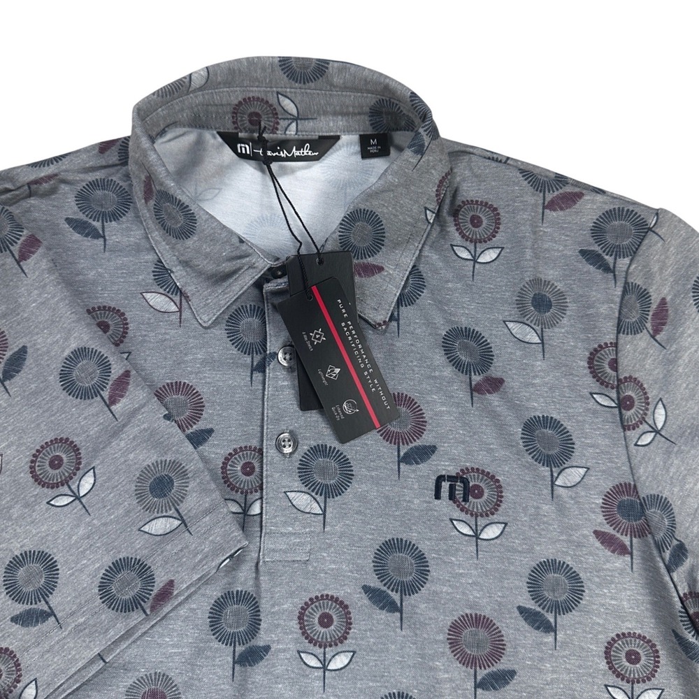 TravisMathew Preboarding Golf Polo Heather Medium Grey Floral Mens M TMA1MZ130